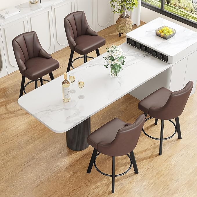 Bar Stools with Backs, PU Leather Upholstered Counter Barstools with Solid Wood Legs for Kitchen Island, Home Bar(4PCS Brown)