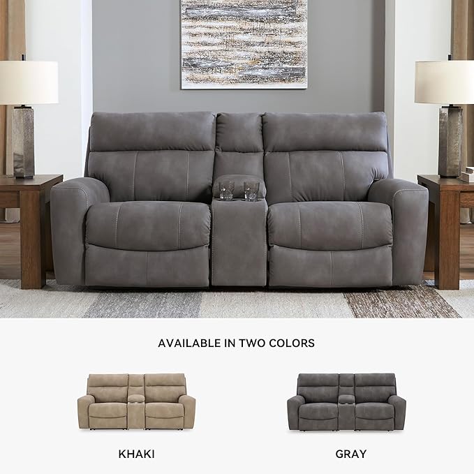 Signature Design by Ashley Next-Gen DuraPella Contemporary Faux Leather Modular Wall Hugger 3-Piece Power Reclining Sectional Loveseat with Console, Adjustable Headrest and USB Ports, Gray