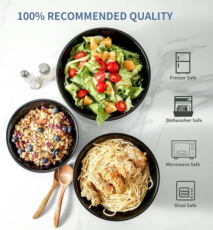 HASENSE Mixing Bowls, Ceramic Serving Bowls Set for Cooking, Baking, Prepping, Large Nesting Bowls for Salads, Fruit, Popcorn, 2.1/1.5/1.0 Qt, Dishwasher & Microwave Safe, Blue