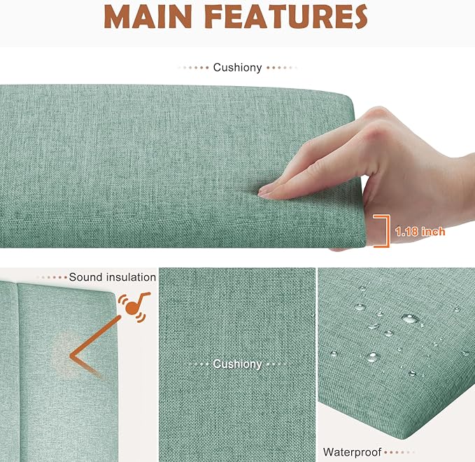 IFNOW Upholstered Wall Mounted Headboard, 3D Soundproof Wall Panels Peel and Stick for Queen Size, Reusable and Removable Tufted Bed Headboard in Grass Green (9 Panels, 10" x 24")