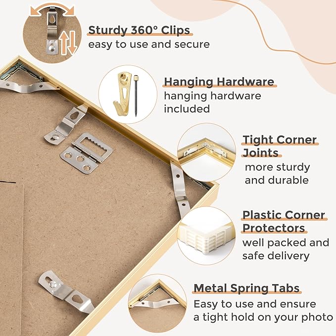 A4 Picture Frame Gold - High-End Metal 8.3 x 11.7 Frame Aluminum Frame for Wall, Photo Frame with Mat for A5, 8.25 x 11.75 Poster Frame, Certificate Frame with Glass, Wall Kit, Gold