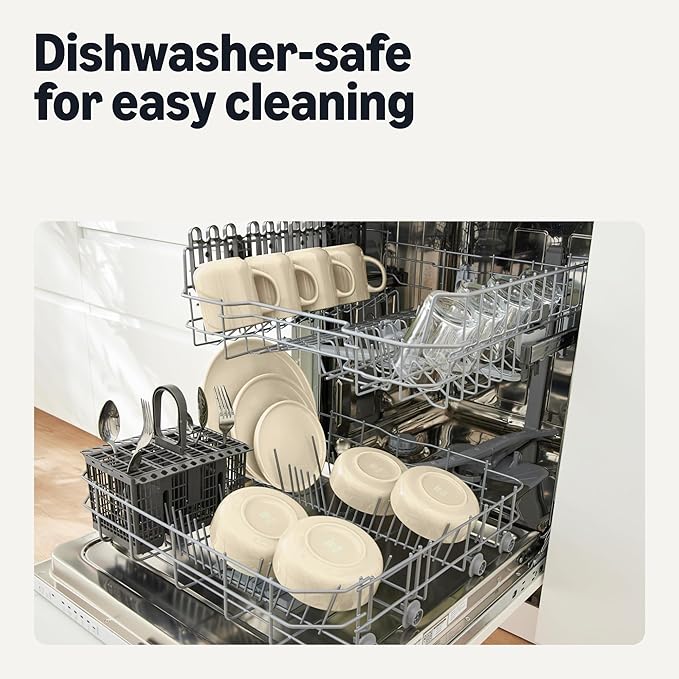 Amazon Basics Glazed Stoneware Dinnerware, Ceramic 12-Piece Set, 4 Full Place Settings, Dishwasher-Safe, Ivory