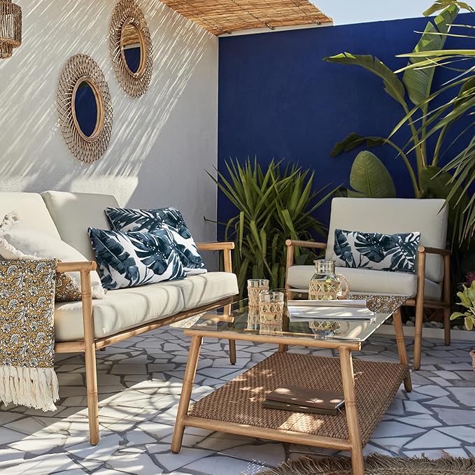 LVTXIII Outdoor/Indoor Lumbar Pillows, Decorative Patio Lumbar Cushions, Fluffy Water Repellent Garden Cushions for Home Patio Coach Sofa Use, 12×20 Inch, Pack of 2, Palm Blue