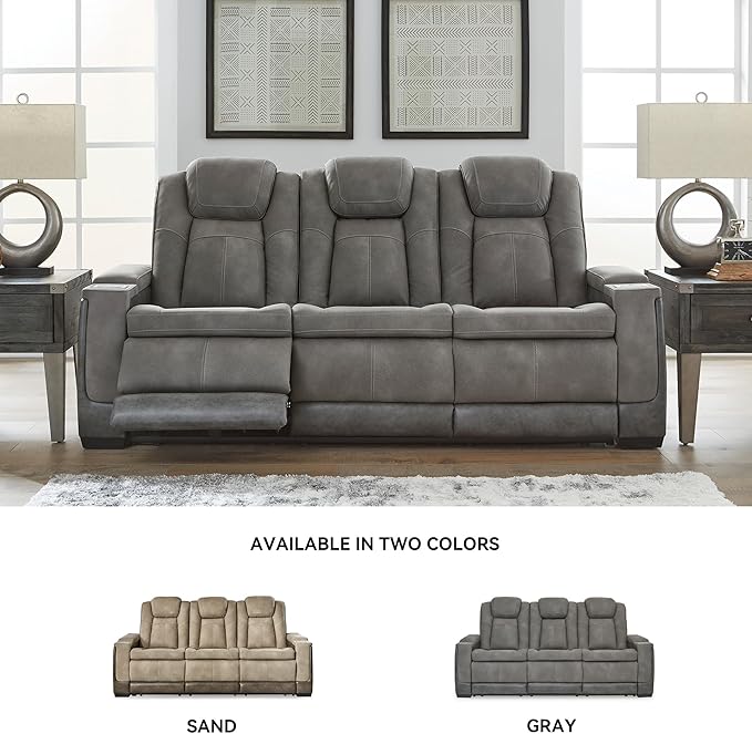 Signature Design by Ashley Next-Gen DuraPella Modern Faux Leather Power Reclining Sofa with Adjustable Headrest, Gray