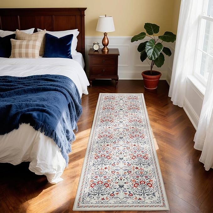 Area Rug Kitchen Rugs, 2X3 Small Washable Rug Floral Modern Kitchen Mats for Floor, Soft Door Mat Indoor Entrance Ultra-Thin, Non-Slip Stain Resistantg Rugs for Entryway, Kitchen, Kids Room, Beige