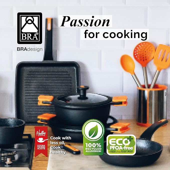 BRA COOKWARE Efficient Pro 10 Piece Cookware Set | Cast Aluminum Kitchenware Set | 2 Pots, 1 Sauté Pan, 2 Frying Pans, 1 Saucepan, 4 Lids | Non-Stick | All Stovetops Compatible | PFOA Free