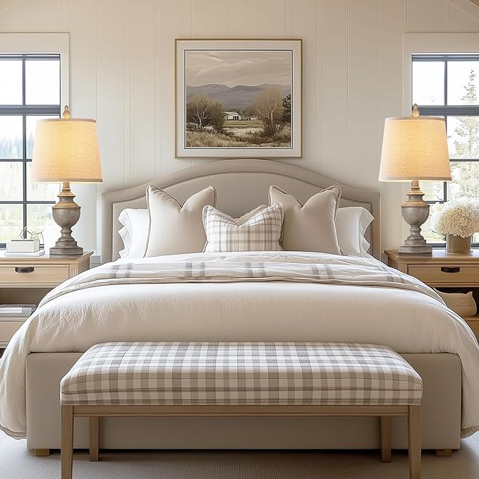 PARTPHONER Retro Table Lamps Set of 2, Bedside Lamp for Bedroom Rustic Farmhouse Table Lamps for Living Room, 22" Vintage Nightstand Lamps with White Shades, Antique Grey