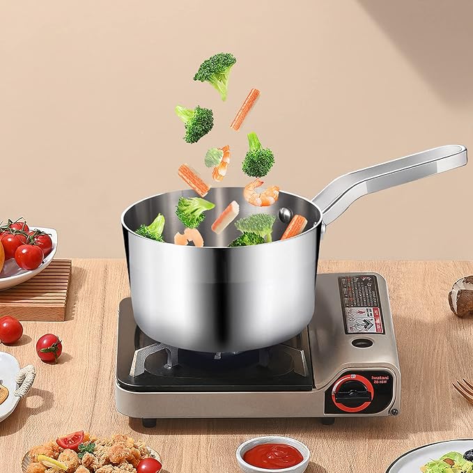 LOLYKITCH Tri-Ply Stainless Steel 2QT Saucepan with Glass Lid, Contemporary Design with Ergonomic Handle, Multipurpose Sauce Pan with Lid, Sauce Pot