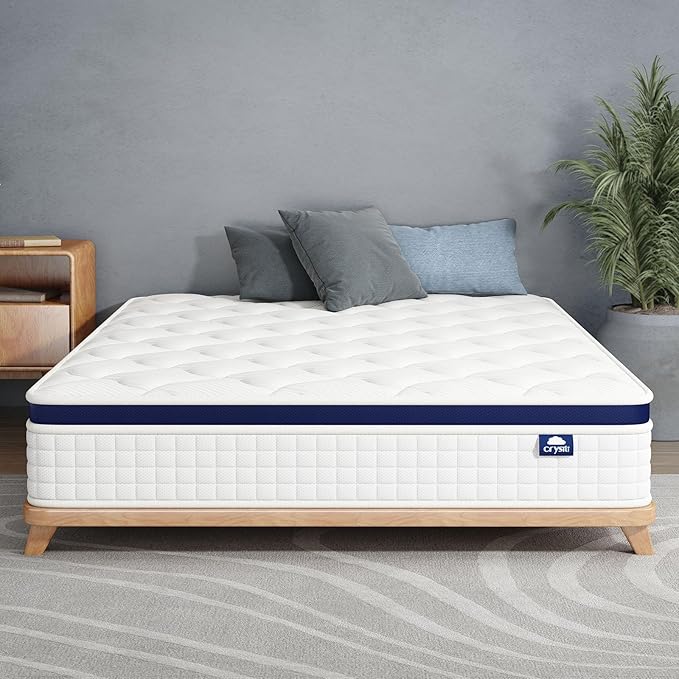 Crystli Queen Size Mattress 12 Inch Bed in A Box Hybrid Mattress with Zero Pressure Foam, Innerspring for Pressure Relief, Motion Isolation, Medium Firm, CertiPUR-US Certified