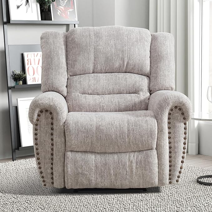 INZOY Recliner Chair, Heavy Duty Manual Reclining Sofa Single Lounge Sofa for Living Room, Home Theater Seating, White