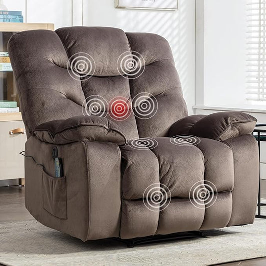 Oversized Power Recliner Chair with Massage and Heat, 41" Wide Electric Reclining Chairs with USB Port, Breathable Fabric Overstuffed Reclining Sofa for Living Room Bedroom (No Lift)