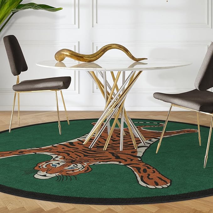 RUGGABLE x Jonathan Adler Machine Washable Modern Area Rug – Tiger Emerald 8 ft Round, Stain-Resistant, Non-Slip – Large Rugs for Living Room, Bedroom, Hallway, Entryway & Office–with Cushioned Pad