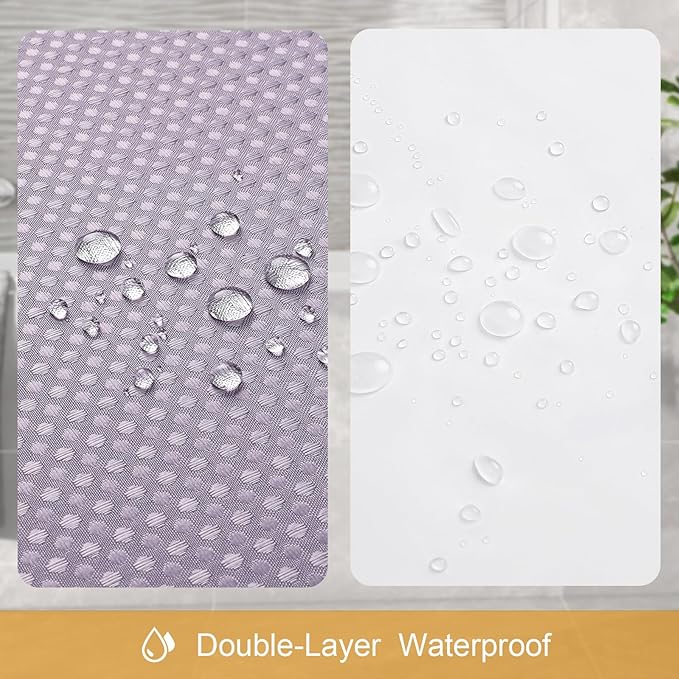 3 in 1 Stall Half Size Purple Shower Curtain Set-36 W x 72 H, Lavender Waffle Waterproof Fabric and PEVA Liner Set with Stainless Steel Hooks