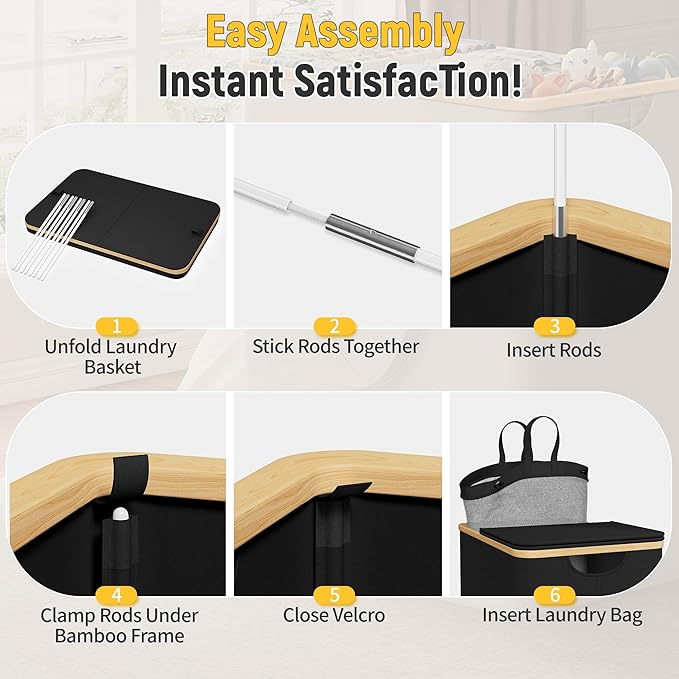 160L Double Laundry Hamper with Lid 2 Section, Large Bamboo Laundry Basket with 2 Removable Bags, Clothes Hampers for Laundry for Bedroom, Bathroom, Dorm, Laundry Room, Black