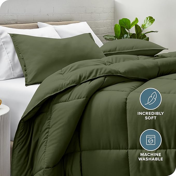 Bare Home Comforter Set - Queen Size - Ultra-Soft - Goose Down Alternative - Premium 1800 Series - All Season Warmth (Queen, Cypress Green)