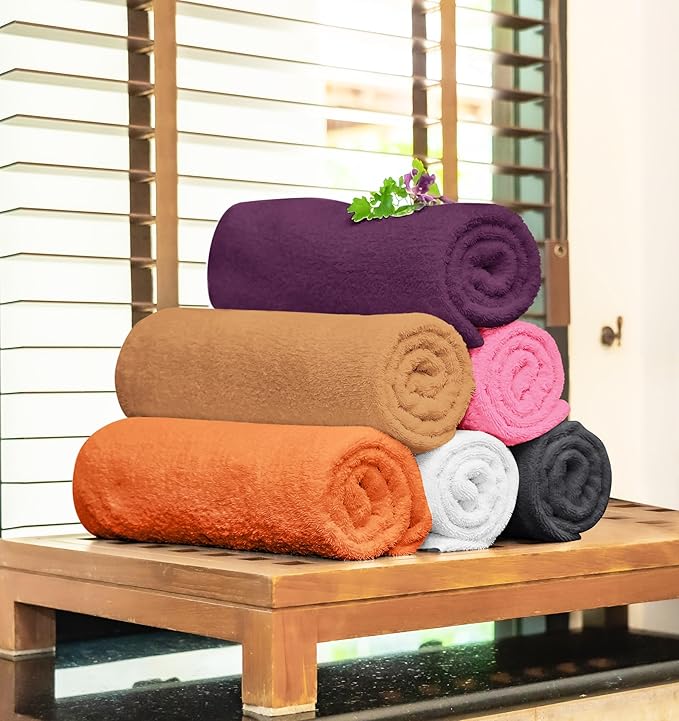 Towel and Linen Mart 100% Cotton 6 Pack Bath Towel Set, Quick Dry, Super Absorbent, Light Weight, Soft, (27 x 54 Pack of 6) (27 x 54 6 Pack, Plum, Pink, Beige, Grey, White, Peach)