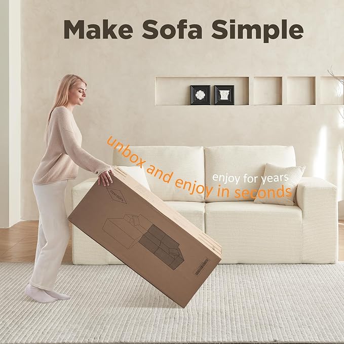 INGEROOM 79" Cloud Couch, Loveseat Sofa with Deep Seat, Modern Plush Corduroy Small Couch for Living Room Bedroom（Beige）