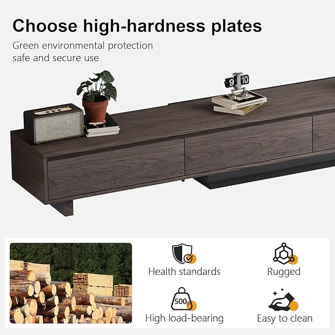 78.7–130" Extendable TV Stand with 3 Drawers - Mid-Century Modern Adjustable Entertainment Center, Perfect for Living Room, Black Walnut