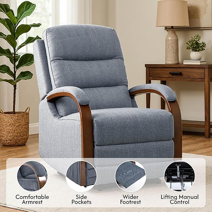FLEXISPOT Dual Motor Power Lift Recliner Chair for Elderly, Electric Lay Flat Reclining Chair with Massage & Heat, Side Pockets, Fabric Single Sofa for Living Room, Blue