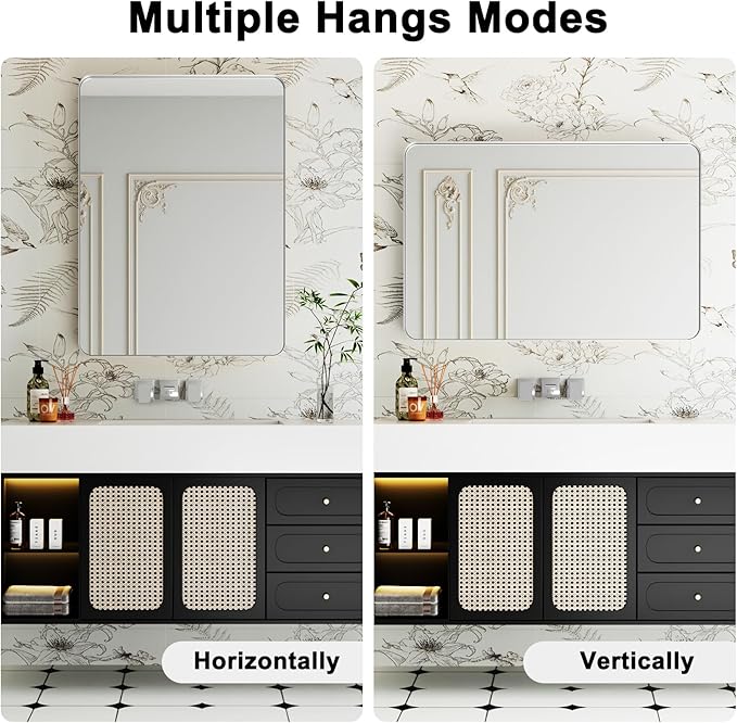 Bathroom Mirrors for Over Sink,2Pcs 24x36Inch Vanity Mirrors for Wall,Silver Metal Frame Rectangle Mirrors for Bathroom, Farmhouse,Restroom,Hangs Horizontally or Vertically