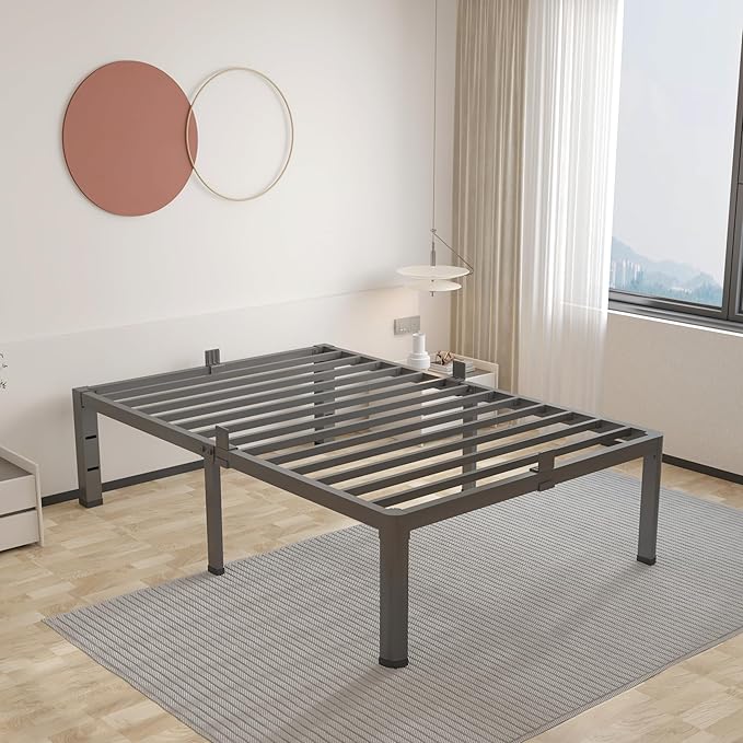 ROIL 12 inch Twin Bed Frames with Headboard Hole and Round Corner Legs Mattress Retainers 3500LBS Heavy Duty Steel Slats No Box Spring Needed Platform Noise-Free Easy Assembly