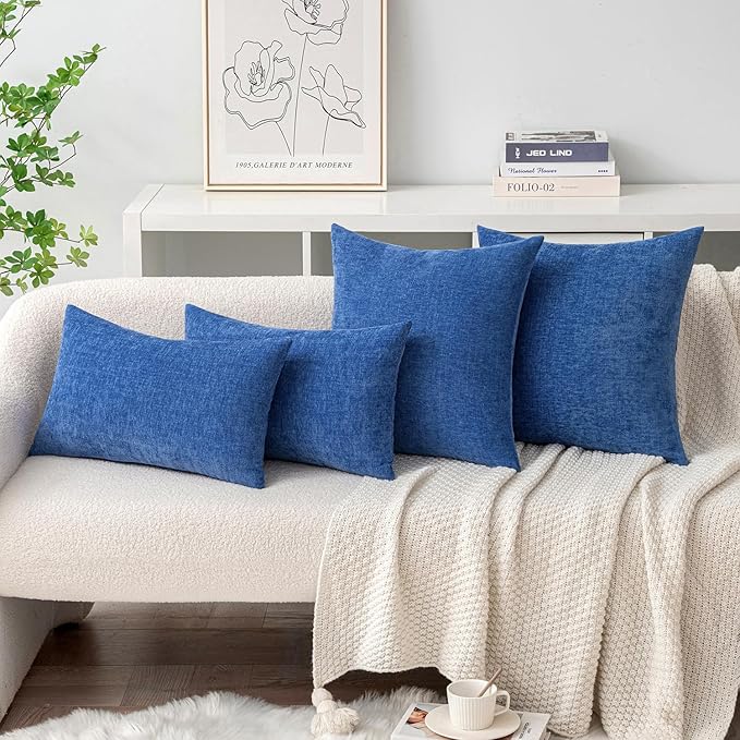 MIULEE Pack of 2 Couch Throw Pillow Covers 18x18 Inch Soft Royal Blue Chenille Pillow Covers for Sofa Living Room Solid Dyed Pillow Cases