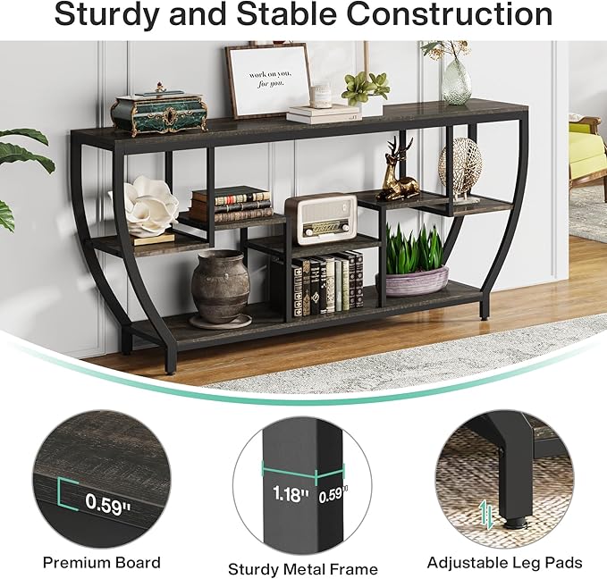 Tribesigns 70.9 Inch Long Sofa Table with Shelves, Rustic Console Table with Storage, Industrial Entryway Table TV Stand, Behind Couch Table Accent Tables for Living Room, Hallway, Foyer, Dark Grey