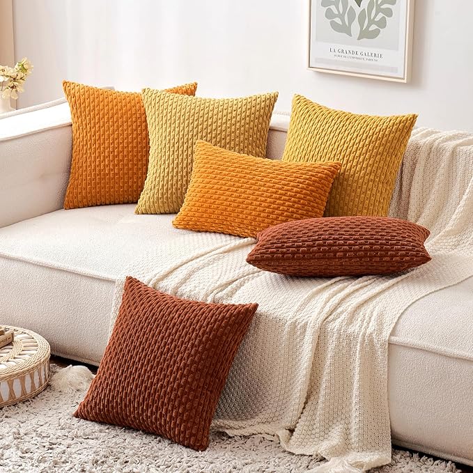 MIULEE Fall Burnt Orange Throw Pillow Covers Soft Corduroy Decorative Set of 2 Boho Striped Pillow Covers Pillowcases Farmhouse Home Decor for Thanksgiving Couch Bed Sofa Living Room 18x18 Inch