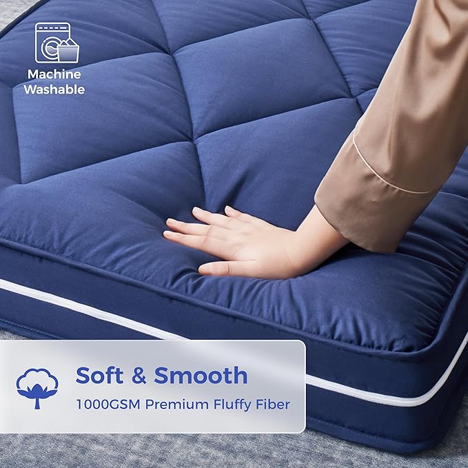 4Inch Floor Mattress,3 Layer Structure Cot Mattress Topper,Gel Memory Foam Futon Mattress,Removable Thickened Cover,Portable Roll Up Sleep Pad (Blue, 75X30)