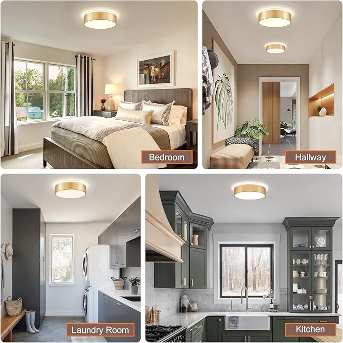 Dimmable Gold LED Flush Mount Ceiling Lights, Modern 5CCT 2700K-6000K Close to Ceiling Light, Minimalist Round Kitchen Lighting Fixtures for Bedroom Hallway Entryway Laundry Room, 11.8 Inch