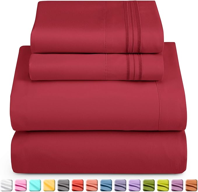 Nestl Full XL Sheet Set - Luxury 1800 Ultra-Soft Microfiber Full Extra Long Bed Sheets - Double Brushed - Deep Pockets - Easy Fit - 4 Piece Set - Bedding Sheets & Pillowcases (Full XL, Burgundy Red)