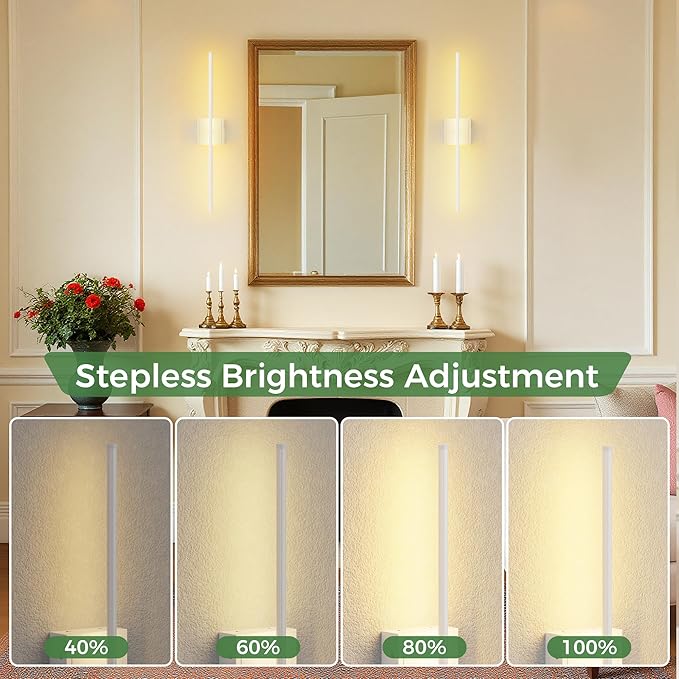 DORESshop Battery Operated Wall Sconces Set of Two with Remote Control, Rechargeable Wall Sconce, 350°Rotate Dimmable Wireless Wall Sconce for Living Room, Hallway, Bedroom, 28.1 Inch, White(2 Pack)