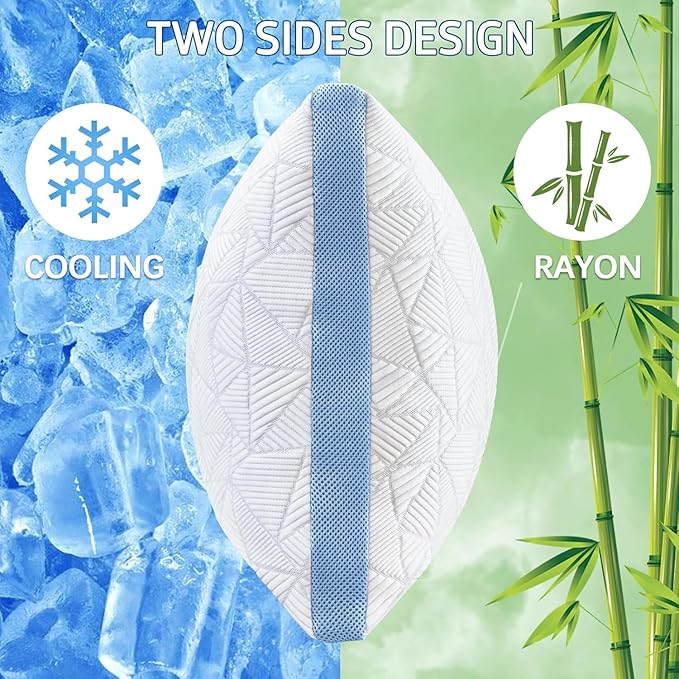 BETU Cooling Pillows Standard Size Set of 2, Shredded Memory Foam Cool Pillows for Hot Sleepers, Adjustable Firm Soft Support Bed Pillows Perfect for Back Neck Pain and Side Sleeping, Blue