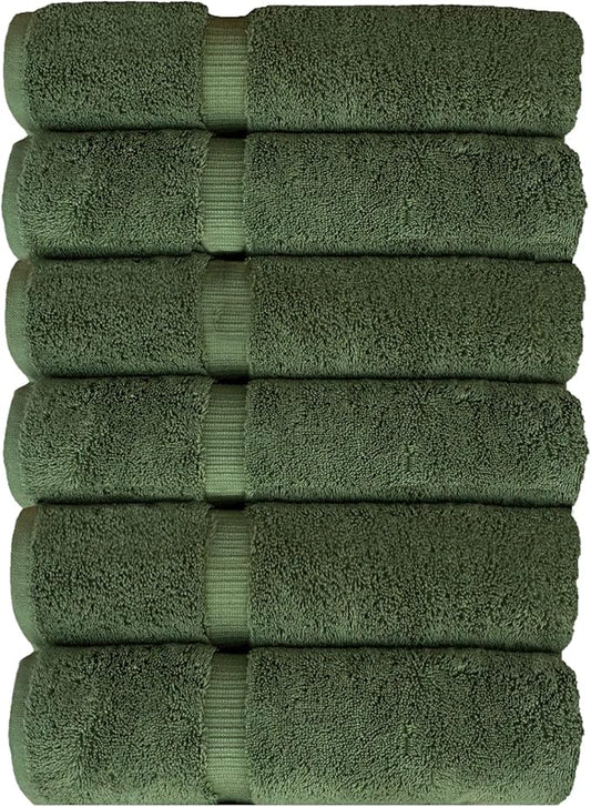 Luxury Hotel & Spa Collection, Quick Dry 100% Turkish Cotton 700 GSM, Eco Friendly Towel, for Bathroom, Gymand Kitchen Dobby Border Soft Hand Towel Set 16 X 30, Moss, Hand Towels - Set of 6