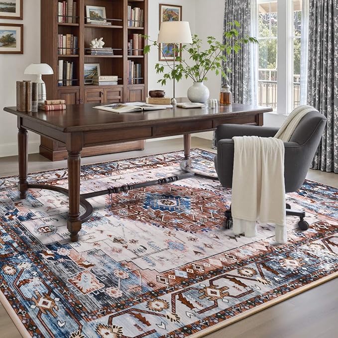 8x10 Area Rugs for Living Room, Non Slip Large Vintage Floral Rug for Bedroom Dining Room Farmhouse Classroom Kids Playroom Home Decor,Red