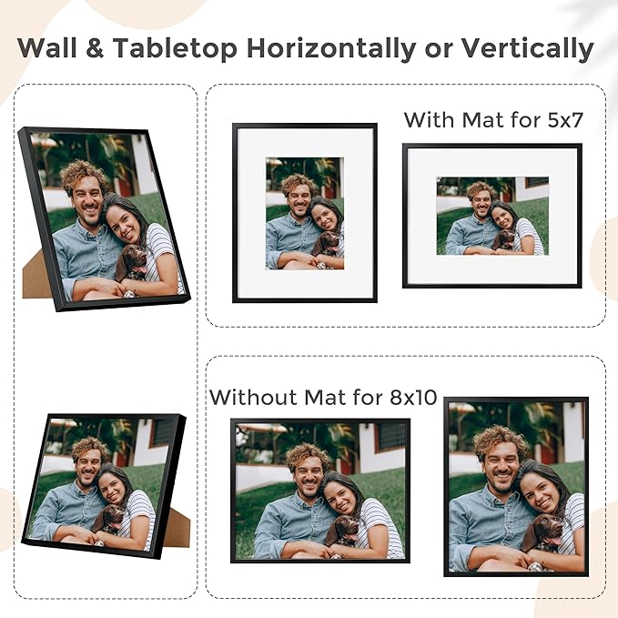 8x10 Picture Frame - 8 by 10 Metal Picture Frame With Mat | 8 x 10 Aluminum Photo Frame | Plexiglass And Hanging Hardware Included | 8x10 Gold Frame, Set of 3, Black