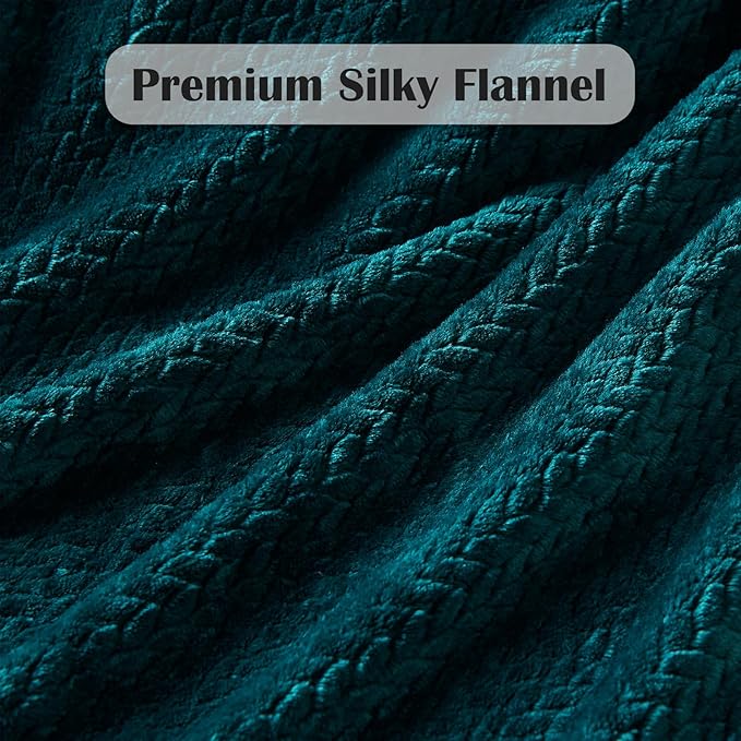 NEWCOSPLAY Super Soft Throw Blanket Dark Teal Premium Silky Flannel Fleece Leaves Pattern Lightweight Bed Blanket All Season Use (Dark Teal, Throw(50"x60"))