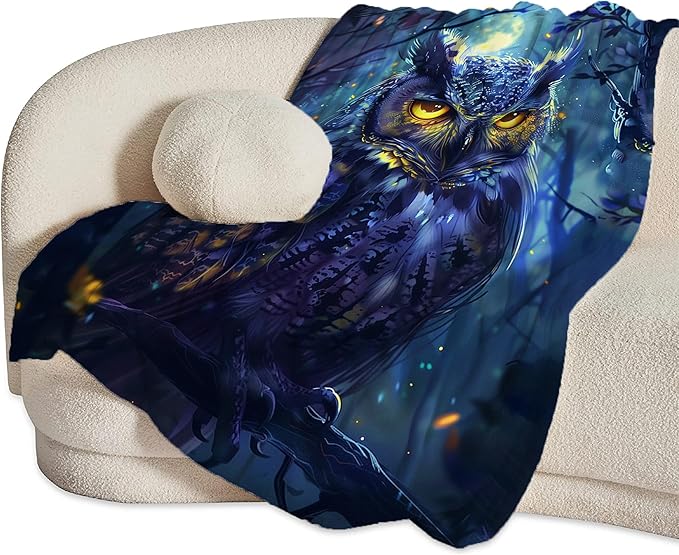 Fantasy Owl Throw Blanket - Gifts and Decor for Girls, Boys, Women, Men, Kids, Adults - Soft Warm Cozy Fleece for Couch, Sofa, Bed 80"x60"