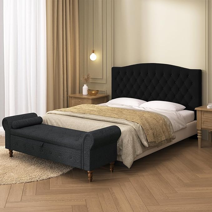 Velvet Upholstered Headboard Queen/Full Size Latest Model Wall Mount, Bed Frame Mount, Featuring High-Density Sponge Padding, Luxury Texture Easy Assembly Comfort and Style-Black