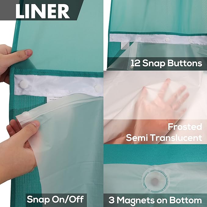 No Hook Slub Textured Shower Curtain with Snap-in PEVA Liner Set - 71" x 74"(72"), Hotel Style with See Through Top Window, Machine Washable & Water Repellent, Teal, 71x74