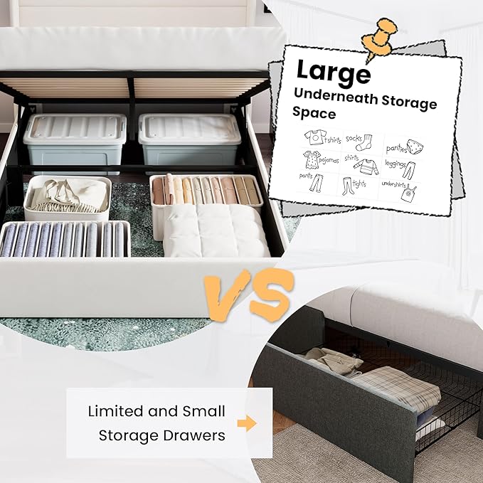 SHA CERLIN Full Size Lift Up Storage Bed/Velvet Upholstered/Modern Wingback Headboard/Upholstered Platform Bed Frame/Hydraulic Storage/No Box Spring Needed/White