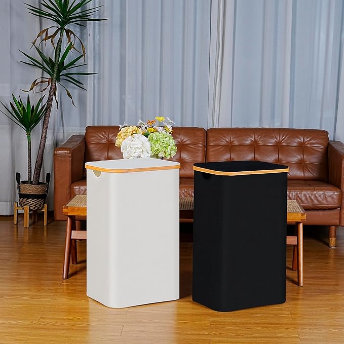 100L Laundry Hamper with Lid, Lagre Basket with Bamboo Handles,Foldable Clothes Hamper Tall Dirty Laundry Basket for Clothes Toys Towels Organizing,Pink