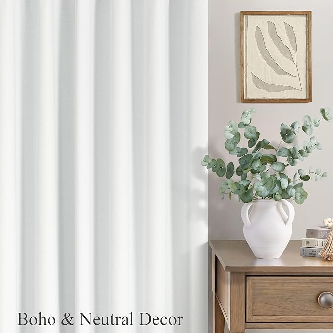 White Linen Blackout Curtains 95 Inches Long 2 Panel Set Cute Burg Nosie Reducing Insulated Drape Fabric Thick Boho Curtains for Bedroom Heat Reflective Viral Curtain Back Tab Pocket Pleated 95 Length