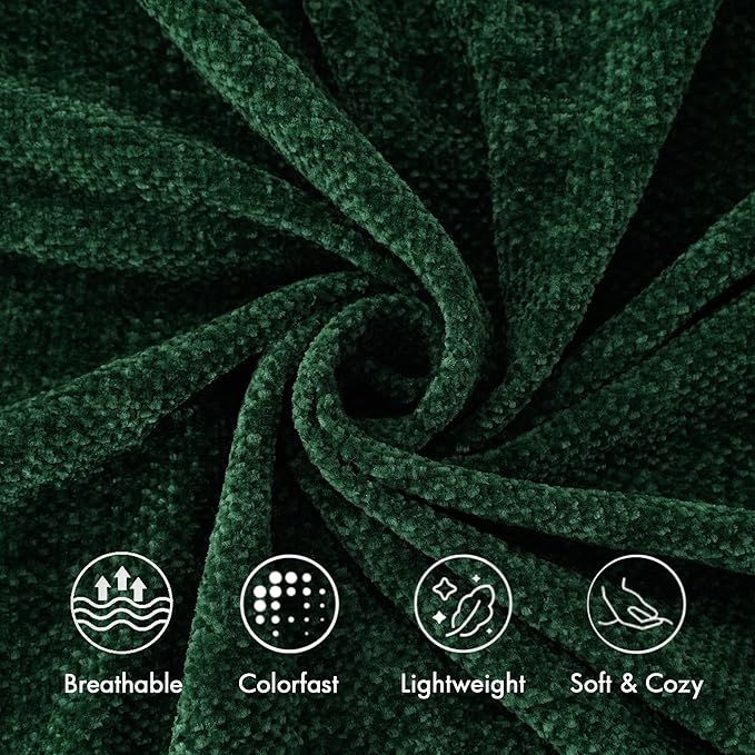 BATTILO HOME Chenille Knit Throw Blanket for Couch, Soft Cozy Dark Green Knit Throw Blanket with Fringe, Lightweight Throw Blanket for Home Decoration, 50"x60"