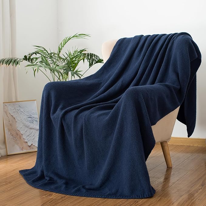 Carriediosa Wool Blend Knit Throw Blanket 60" X 80" Twin, 50% Recycled Polyester Soft Cable Knitted Fluffy Throws for Couch Lightweight Woven Blankets for Sofa Fuzzy Cozy Bed Cover, Indigo Blue
