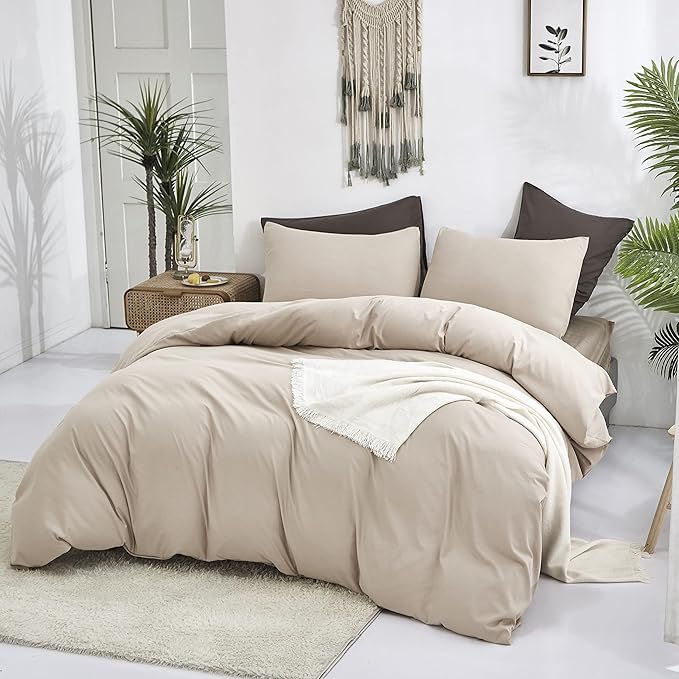 Luxlovery Beige Coffee Comforter Set Twin Light Khaki Bedding Set Kids Teens Bedding Set Solid Cream Coffee Blanket Quilts Ultra Soft Breathable Light Taupe Comforter Set