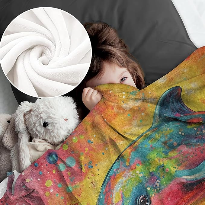 Dolphin Blanket for Women Adults, Flannel Dolphin Blankets Gifts, Dolphin Throw Blanket for Sofa Bed Living Room Soft Warm Cozy Dolphin Decor 80" x 60"