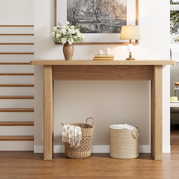 Fluted Entryway Console Table, Wooden Rectangular Sofa Table for Entrance, Narrow Wood Entryway Small Long Entry Table for Hallway, Living Room (Natural)