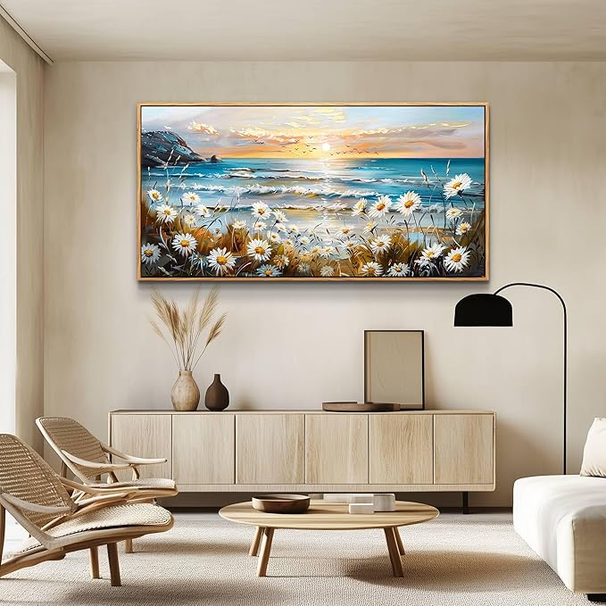 PHAOHUAXM Wall Decor For Living Room Large Canvas Wall Art Flowers Farmhouse Bedroom Wall Painting Office Marine Landscape Painting Print Modern Home Decoration Frames Artwork Easy Hanging 30x60 In