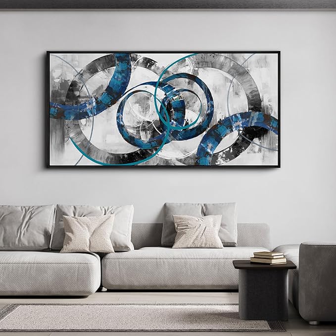 XLSJERST Large Frame Wall Art Blue Abstract Canvas Wall Art - Modern Art Wall Decor Wall Pictures for Living Room Bedroom Office Gray and White Paintings Artwork for Wall Size 29x58 Inches